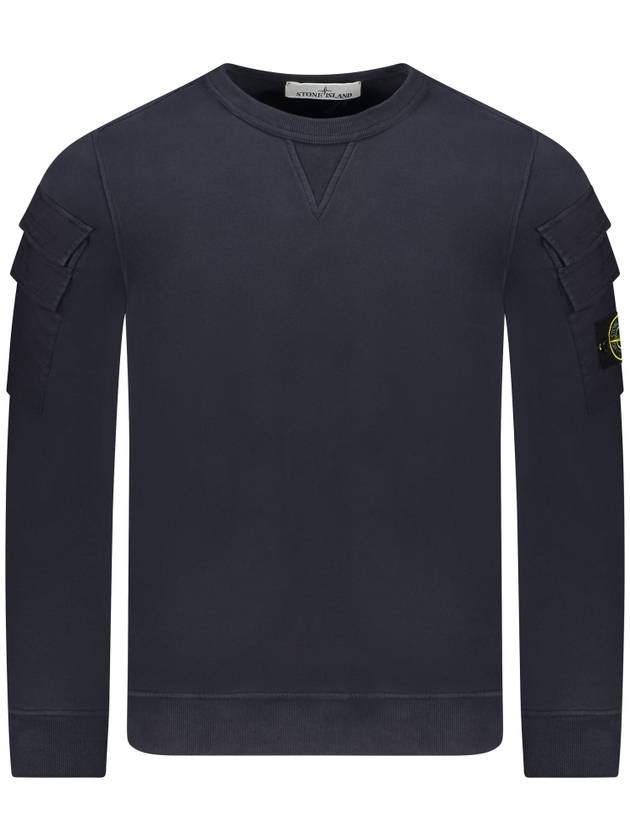 Garment Dyed Double Pocket Brushed Cotton Fleece Sweatshirt Navy - STONE ISLAND - BALAAN 2