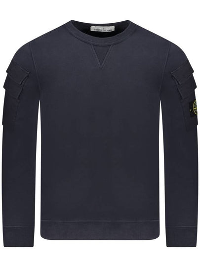 Garment Dyed Double Pocket Brushed Cotton Fleece Sweatshirt Navy - STONE ISLAND - BALAAN 2