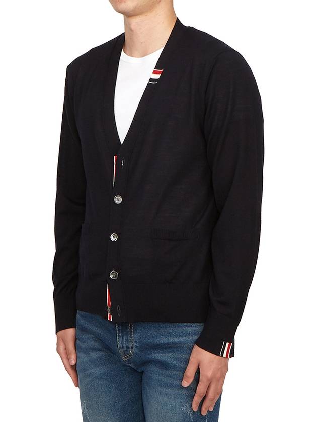 Men's Jersey Stitch V-Neck Cardigan Navy - THOM BROWNE - BALAAN 6