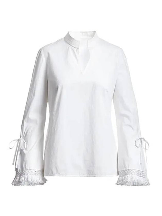 Women's Cotton Long Sleeve Blouse White - TORY BURCH - BALAAN.