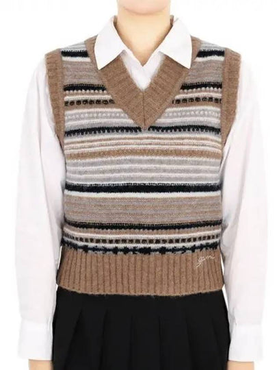 Striped Soft Wool Knit Vest Brown - GANNI - BALAAN 2