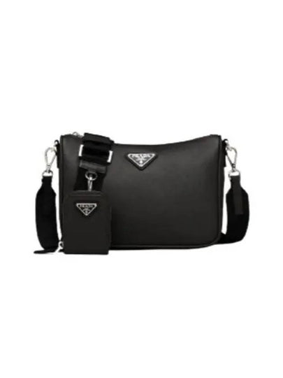 Triangle Logo Re-Nylon Saffiano Leather Shoulder Bag Black - PRADA - BALAAN 2