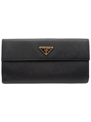 Women s 1MH133 Triangular Logo Saffiano Black Long Wallet - PRADA - BALAAN 1