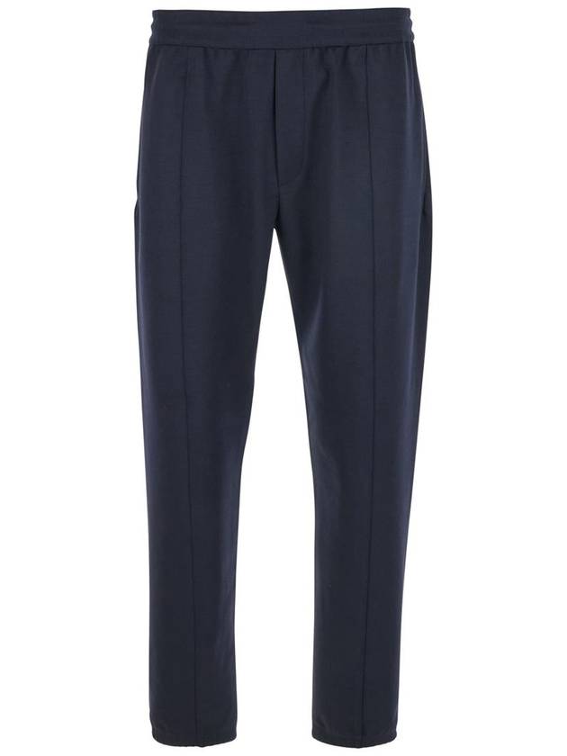 Blue Pants With Logo Detail In Wool Blend Man - EMPORIO ARMANI - BALAAN 1