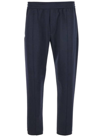 Blue Pants With Logo Detail In Wool Blend Man - EMPORIO ARMANI - BALAAN 1