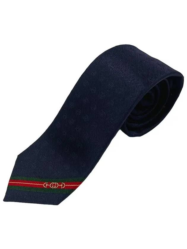 Double G Horsebit Jacquard Slim Silk Necktie Midnight Blue - GUCCI - BALAAN 3