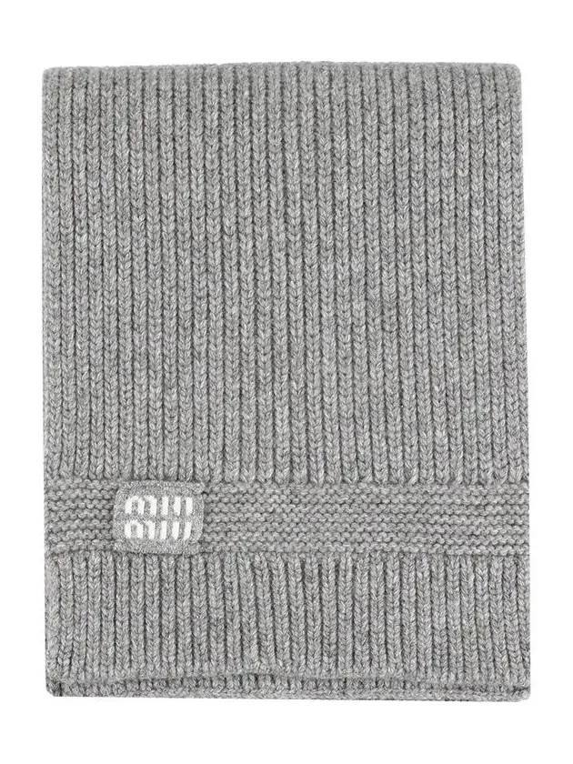 Intarsia Logo Wool Cashmere Muffler Gray - MIU MIU - BALAAN 3