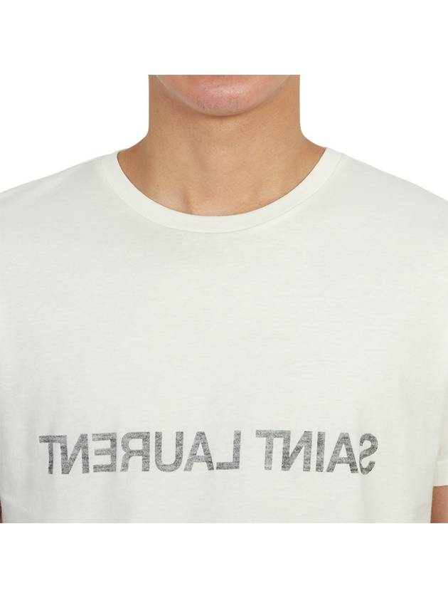 Reverse Logo Print Cotton Short Sleeve T-Shirt White - SAINT LAURENT - BALAAN 7