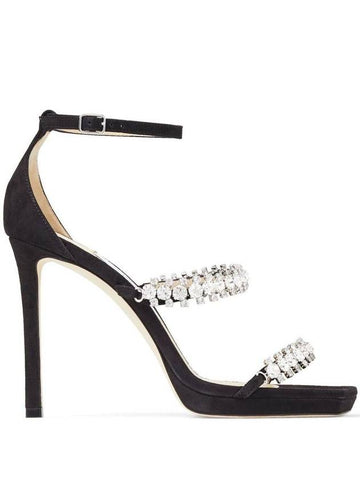 Black Bing Sandals With Crustal Embellishment In Leather Woman - JIMMY CHOO - BALAAN 1