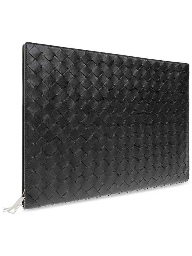 Intrecciato Zipper Leather Clutch Bag Black - BOTTEGA VENETA - BALAAN 5