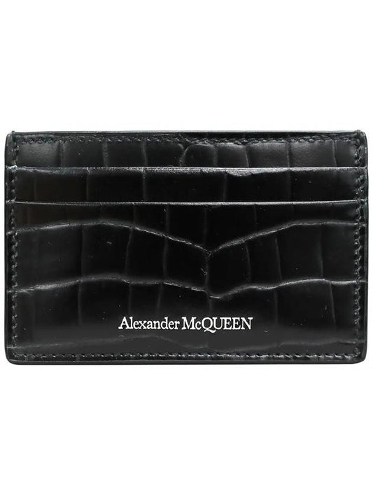 Crocodile Leather Logo Two-tier Card Wallet Black - ALEXANDER MCQUEEN - BALAAN.