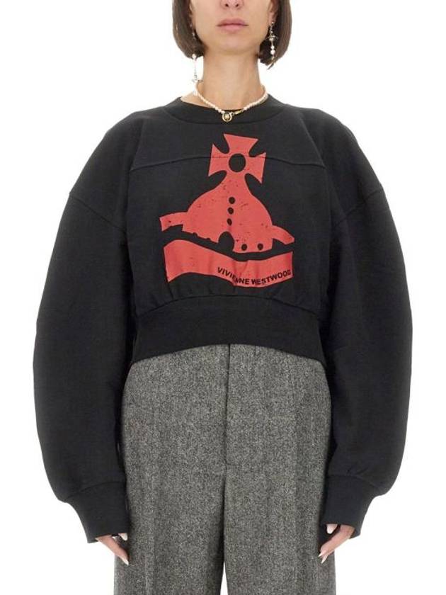 Sunken ORB Cropped Sander Sweatshirt Black - VIVIENNE WESTWOOD - BALAAN 1