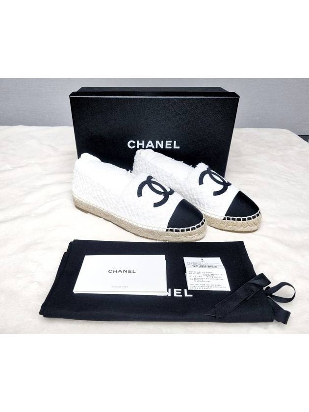 Espadrille Cotton Tweed Grosgrain White Black - CHANEL - BALAAN 8