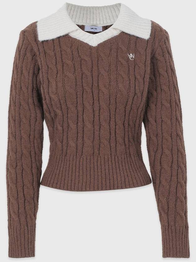 Women's Fluffy Open Collar Knit Top Brown - MICANE - BALAAN 9