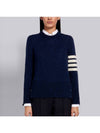 Women's Shetland Wool Jersey Classic Crew Neck 4 Bar Knit Top Navy - THOM BROWNE - BALAAN.