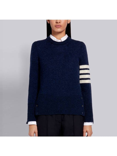 Women's Shetland Wool Jersey Classic Crew Neck 4 Bar Knit Top Navy - THOM BROWNE - BALAAN 2