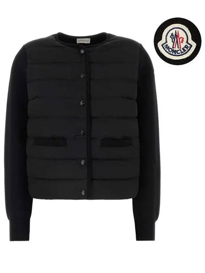 Logo Patch Mix Padded Wool Zip-Up Cardigan Black - MONCLER - BALAAN 2