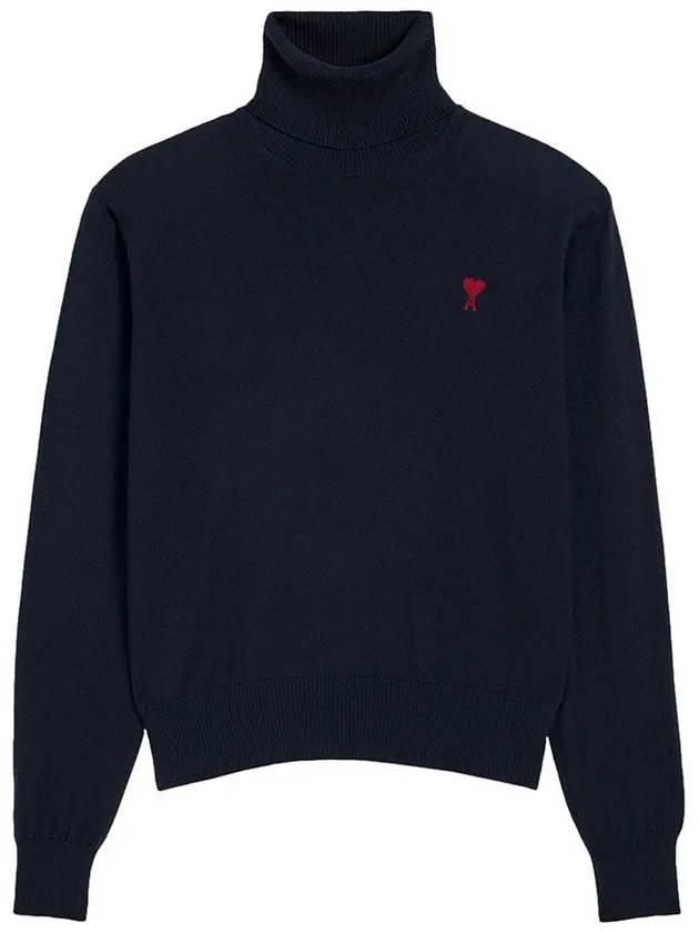 Heart Logo Wool Turtleneck Navy - AMI - BALAAN 3