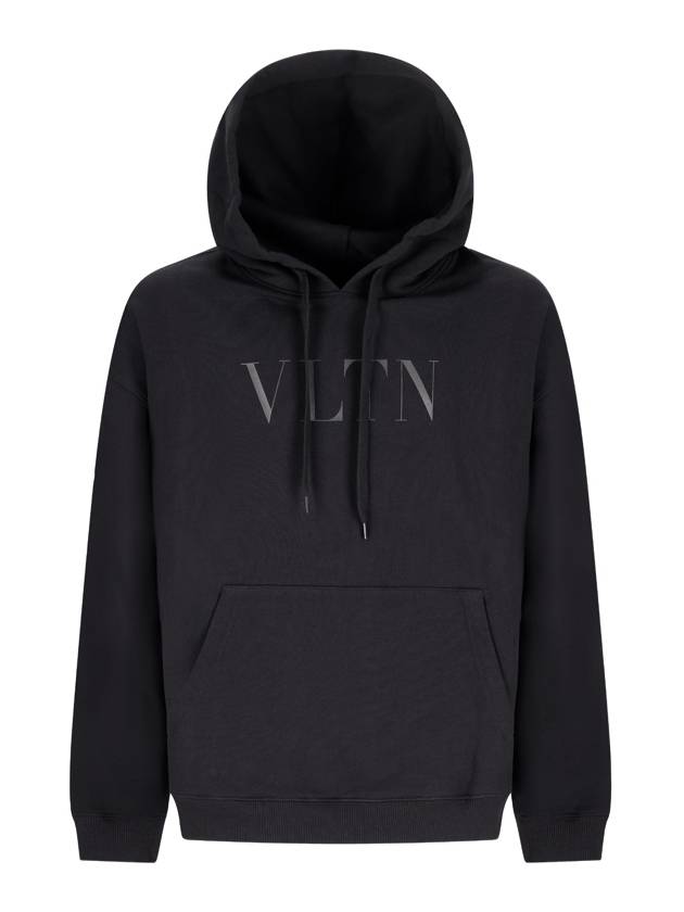 Men's VLTN Logo Print Fleece Hoodie Black - VALENTINO - BALAAN 2