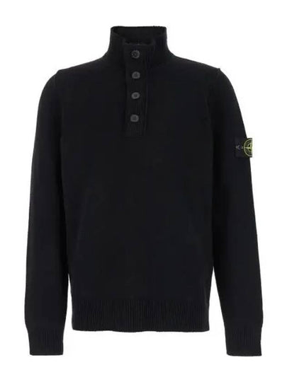 Wappen Patch Half Button Lambswool Knit Top Black - STONE ISLAND - BALAAN 2