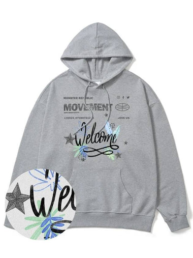 Welcome Blue Overfit Hoodie Gray - MONSTER REPUBLIC - BALAAN 1