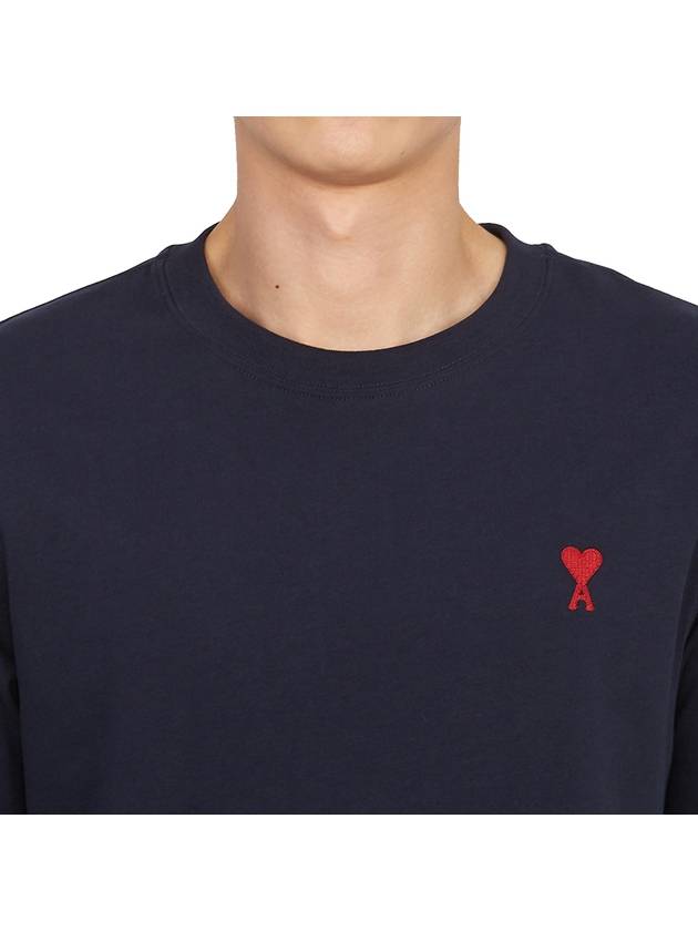 Chain Stitch Heart Logo Long Sleeve T-Shirt Navy - AMI - BALAAN 7