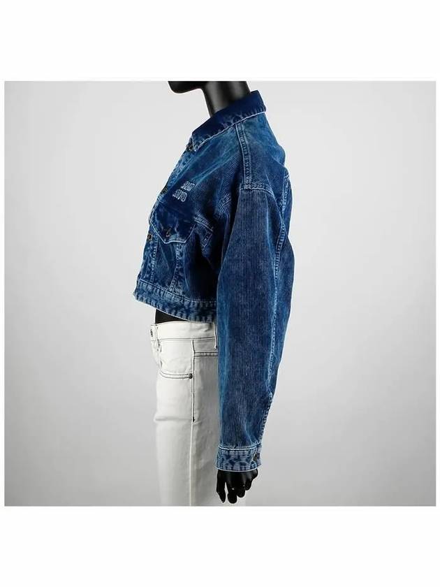 Washed Velvet Cotton Denim Jacket Indigo Blue - MIU MIU - BALAAN 4