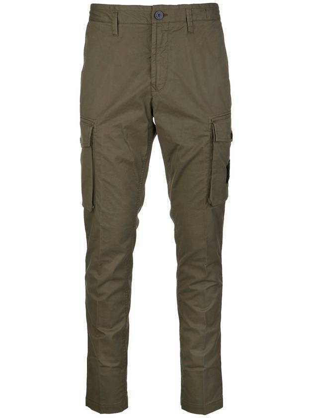 Men's Stretch Cotton Cargo Straight Pants Olive Green - STONE ISLAND - BALAAN 1