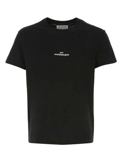 Reverse Embroidered Logo Stitched Cotton Short Sleeve T-Shirt Black - MAISON MARGIELA - BALAAN 2