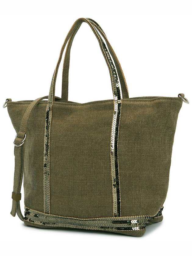 Women's Cabas Small Linen Tote Bag Green - VANESSA BRUNO - BALAAN 3