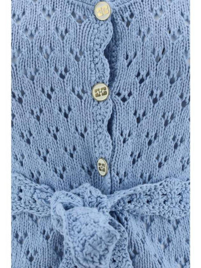 Cotton Lace Short Sleeve Cardigan Powder Blue - GANNI - BALAAN 2