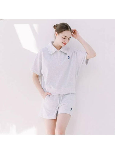 Women Hank Logo Half Zip-up Tee Shorts Set-up W.M.Grey - MACASITE - BALAAN 1