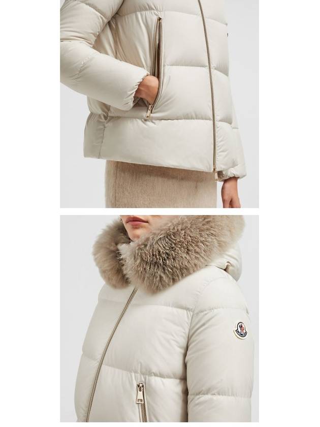 1A00174 54AQE 051 LAICHEFUR Liechafer logo patch hood fur down padding beige women s jacket TTA - MONCLER - BALAAN 5