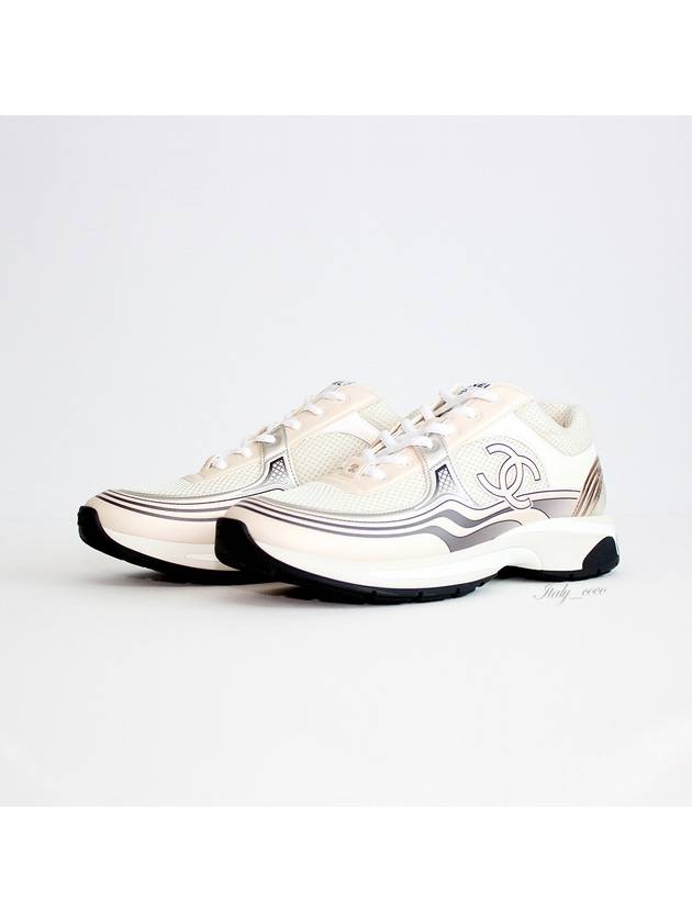 Fabric Laminated Low Top Sneakers Ivory White Gold - CHANEL - BALAAN 7