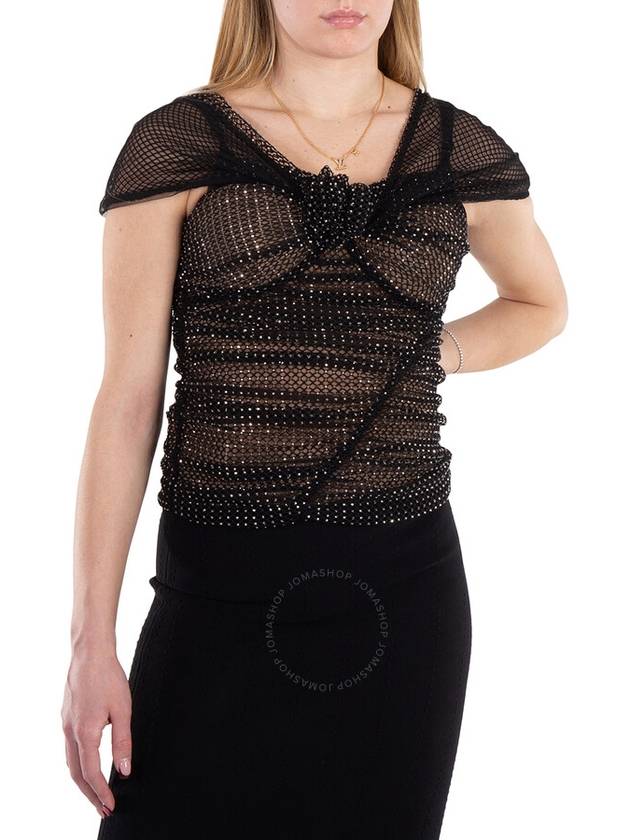 Self Portrait Rhinestone Embellished Fishnet Bardot Top, Brand Size 6 ( US Size 2 ) - SELF PORTRAIT - BALAAN 1