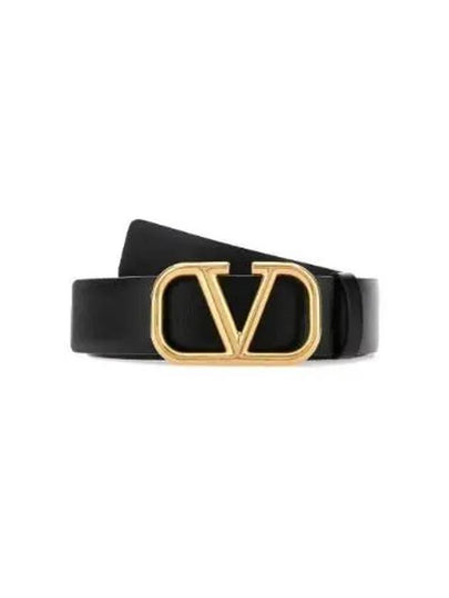 V Logo Signature Buckle Leather Belt Black - VALENTINO - BALAAN 2