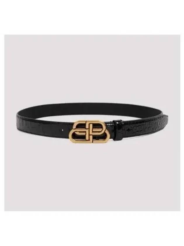 Women's Crocodile Embossed BB Buckle Thin Belt Black - BALENCIAGA - BALAAN.