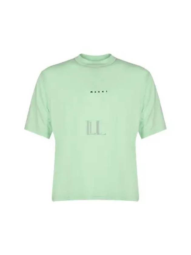 Logo Cotton Short Sleeve T-Shirt Spring Green - MARNI - BALAAN 2