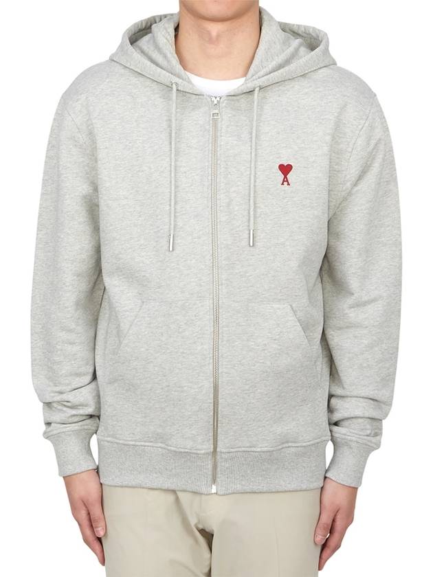 De Coeur Small Heart Zip Up Hoodie Grey - AMI - BALAAN 2