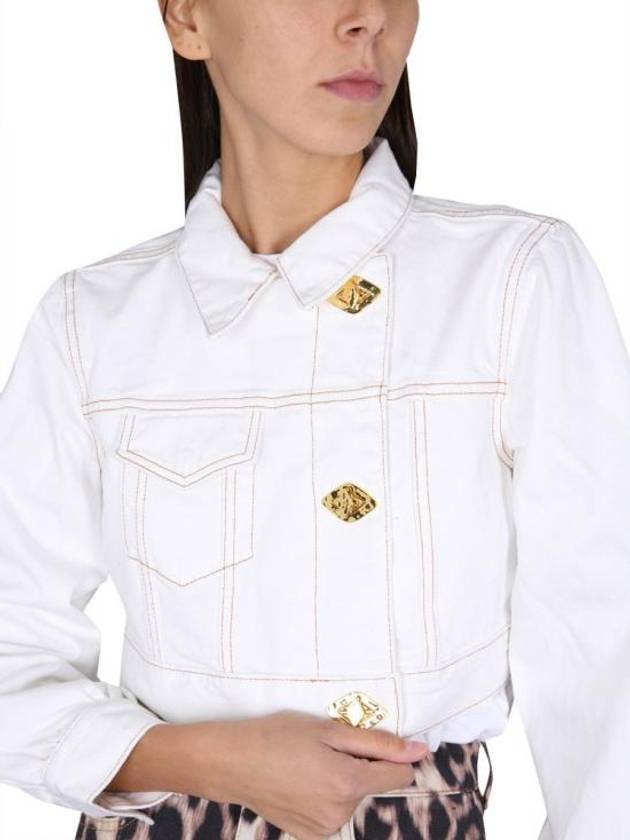 Cropped Denim Trucker Jacket White - GANNI - BALAAN 5