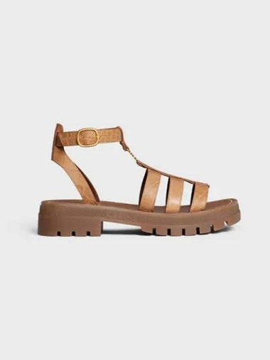 Clea Triomphe Gladiator Crocodile Stamped Calfskin Sandals Light Caramel - CELINE - BALAAN 1