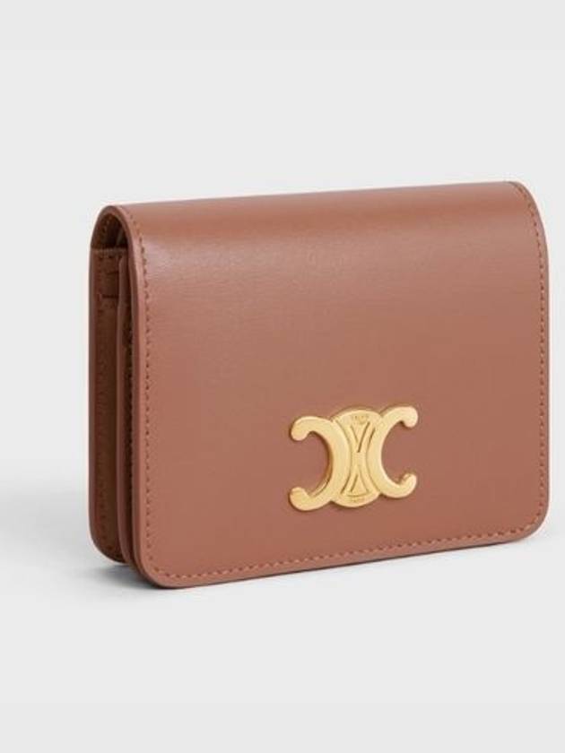 Triomphe Compact Shiny Calfskin Half Wallet Brown - CELINE - BALAAN 3