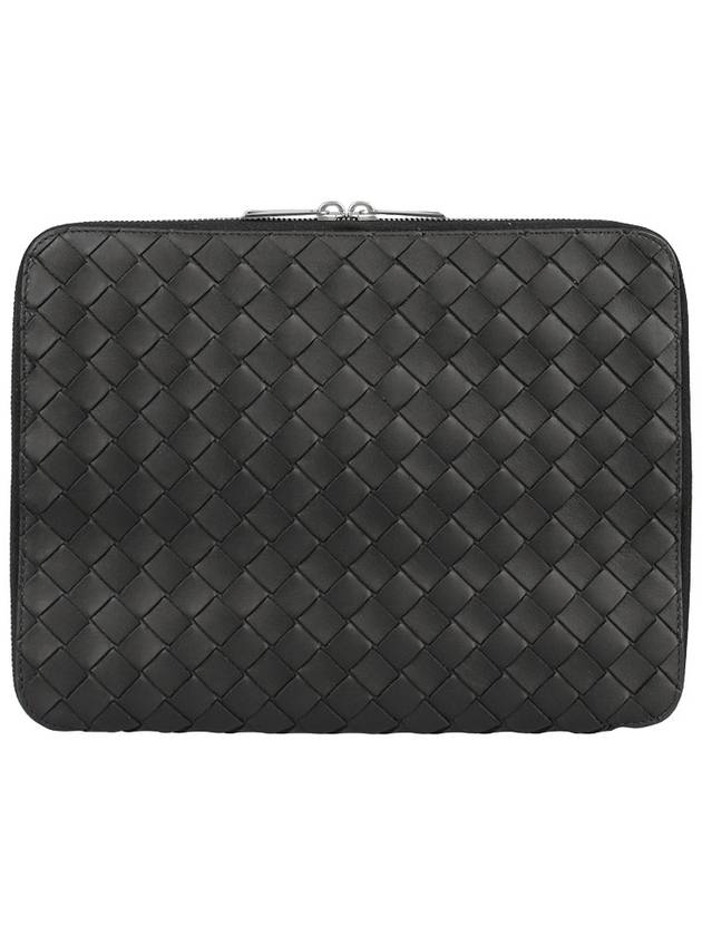 Classic Intrecciato Zipper Clutch Bag Black - BOTTEGA VENETA - 5