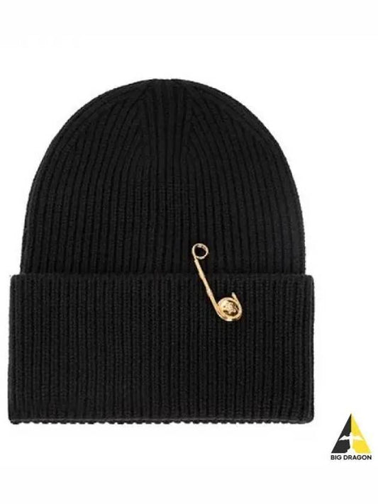 Women s Safety Pin Wool Beanie Black 1007514 1A06583 - VERSACE - BALAAN 1