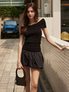 Off shoulder strap wrinkle knit tank top black - MSKN2ND - BALAAN 1