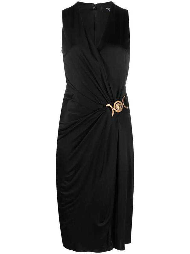 Women's Jersey Draped Midi Dress Black - VERSACE - BALAAN 1