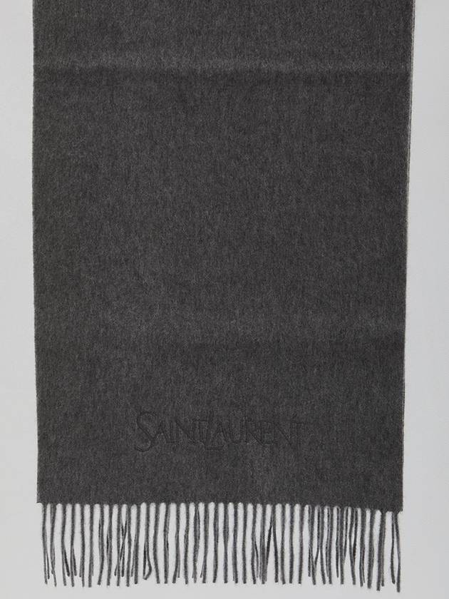 Logo Embroidered Cashmere Muffler Graphite - SAINT LAURENT - BALAAN 3