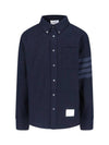 Men's 4 Bar Tech Twill Button Down Long Sleeve Shirt Navy - THOM BROWNE - BALAAN 2