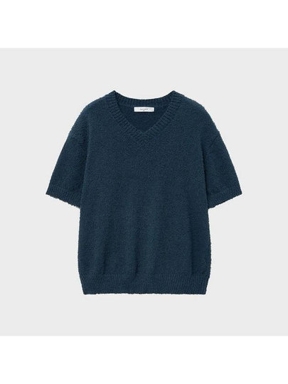 Boucle V Neck Half Knit Top Marine Blue - NOIRER - BALAAN 2