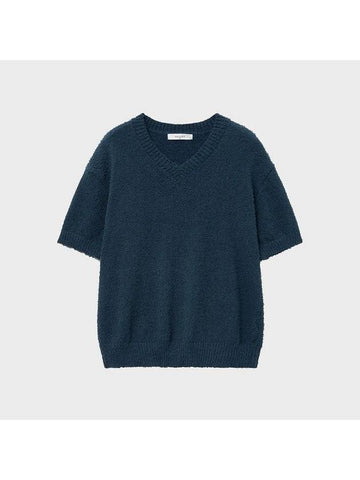 Boucle V Neck Half Knit Top Marine Blue - NOIRER - BALAAN 1